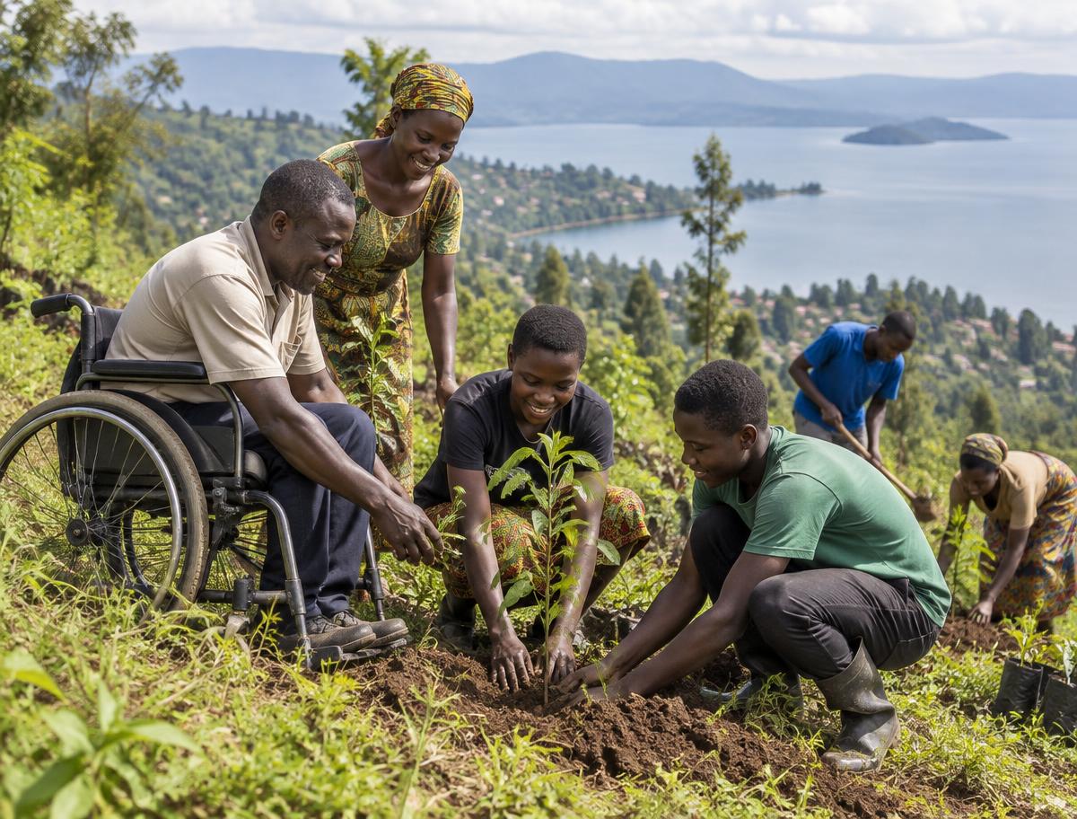 Communauté inclusive participant au reboisement près de Bukavu